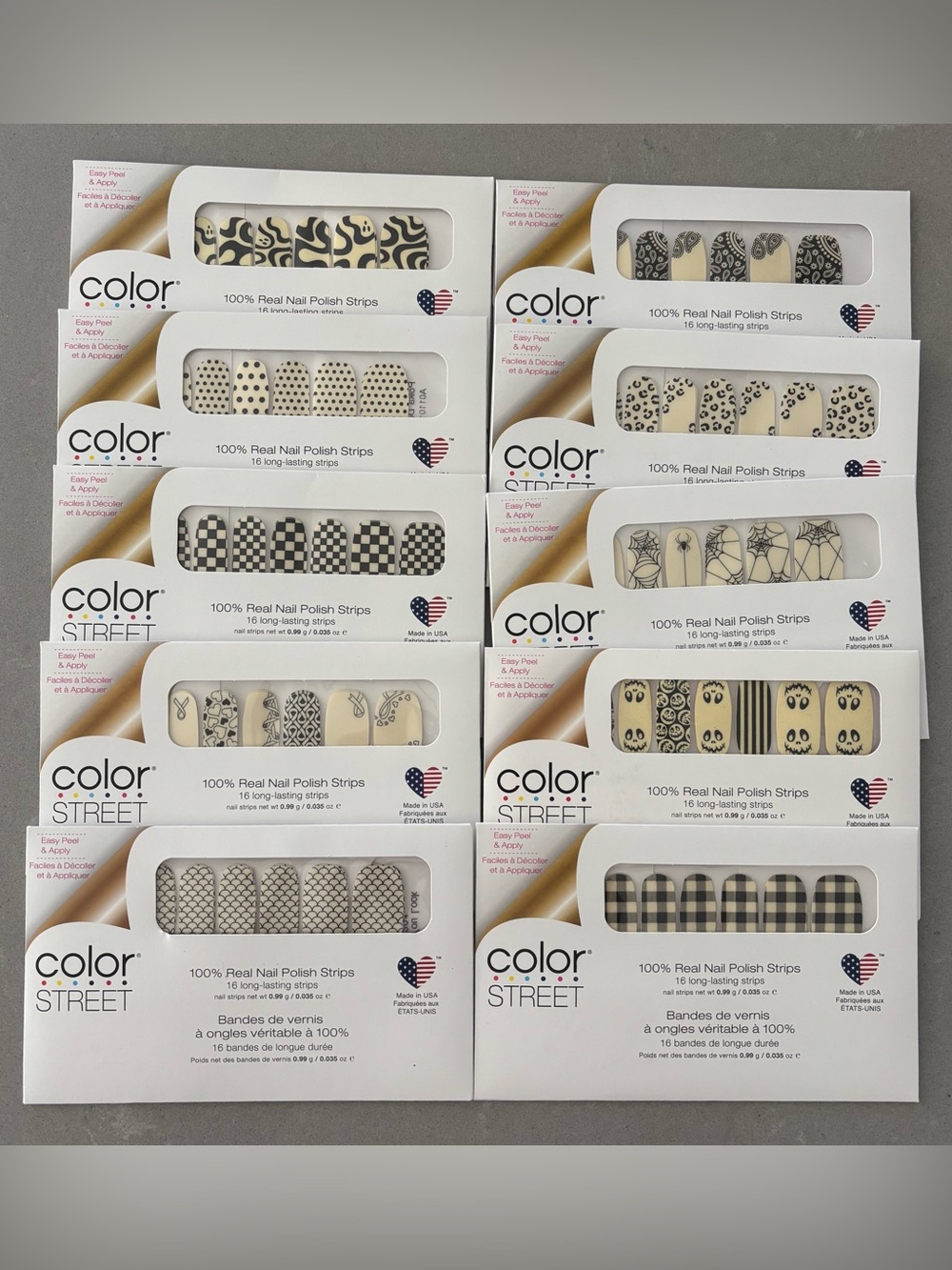 lot of 10 NIP clear/black overlay Color Street nail strip sets Retired